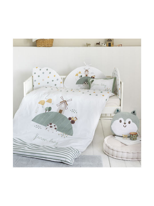 Nima Baby Duvet Cover Set With Pillowcase Farm Baby White, Green, Beige 110x145cm