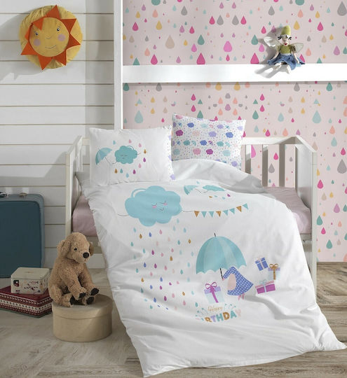 Rythmos Βρεφική Παπλωματοθήκη Birthday Λευκή 100x150εκ.