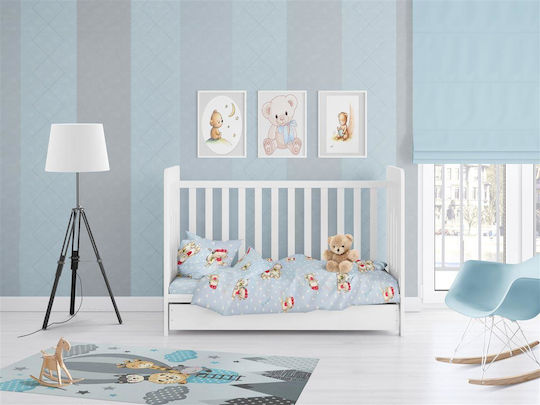 Dimcol Βρεφική Παπλωματοθήκη Two Lovely Bears 64 Blue 120x160εκ.