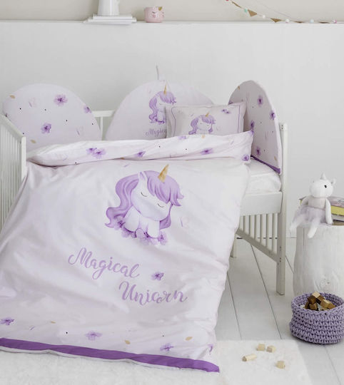 Nima Set Copertă de Pătuț cu Față de Pernă Magical Unicorn Lilac 110x145cm.