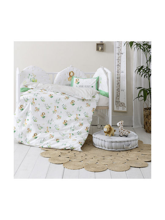 Nima Baby Bettbezug Set mit Kissenbezug Safari Friends White, Green 110x145cm.