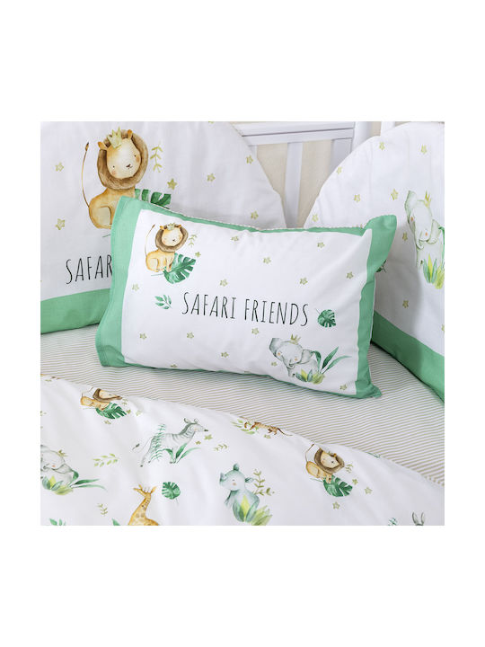 Nima Baby Bettbezug Set mit Kissenbezug Safari Friends White, Green 110x145cm.