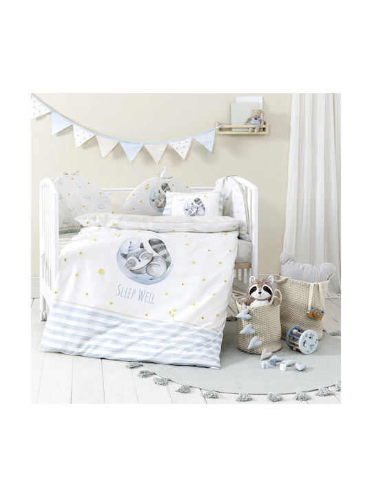 Nima Baby Duvet Cover Set With Pillowcase Sleepy Racoon White, Light Blue 110x145cm
