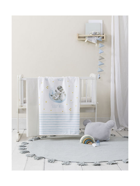 Nima Baby Duvet Cover Set With Pillowcase Sleepy Racoon White, Light Blue 110x145cm