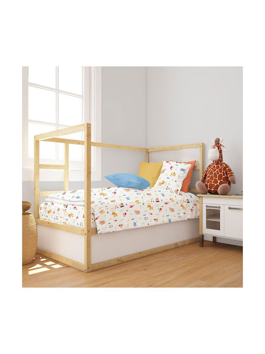 Dimcol Baby Duvet Cover Forest Animals White Sky Blue Width 120cm Length 160cm
