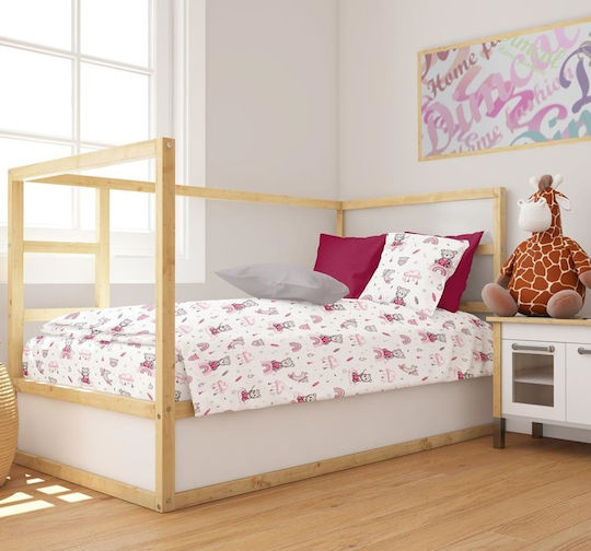 24home.gr Baby Bettbezug Cloudy Bear Weiß-Pink 120x160cm