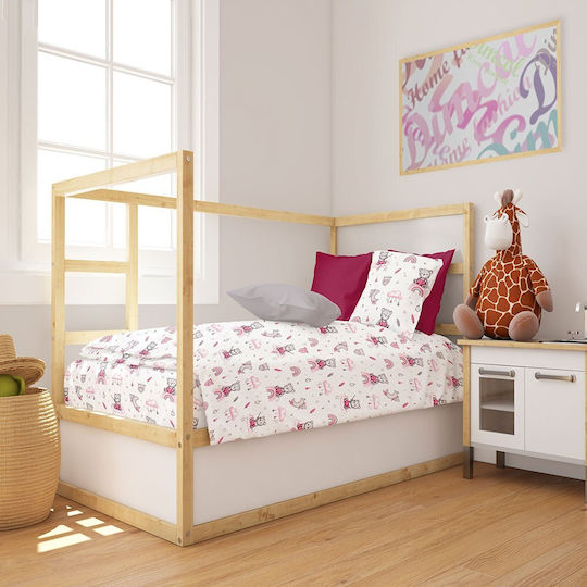 24home.gr Baby Bettbezug Cloudy Bear Weiß-Pink 120x160cm