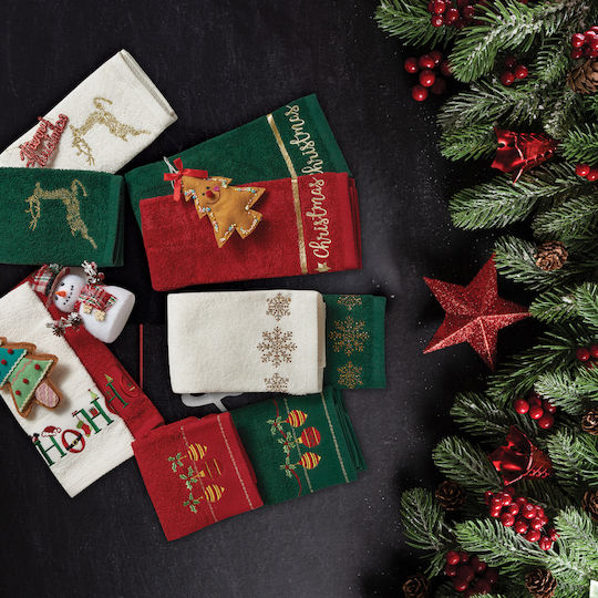Das Home Christmas Collection Set Weihnachtliche Stoffhandtücher Rot 40 cm 2 Stück