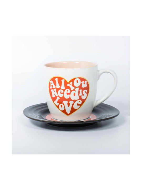 Thumbs Up L&M Mug & Saucer Set - Love Κούπα Κεραμική Λευκή 250ml