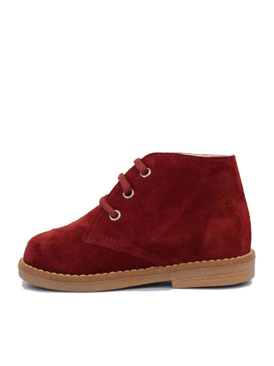 Ricco Mondo Anatomical Leather Kids Boots with Laces Burgundy