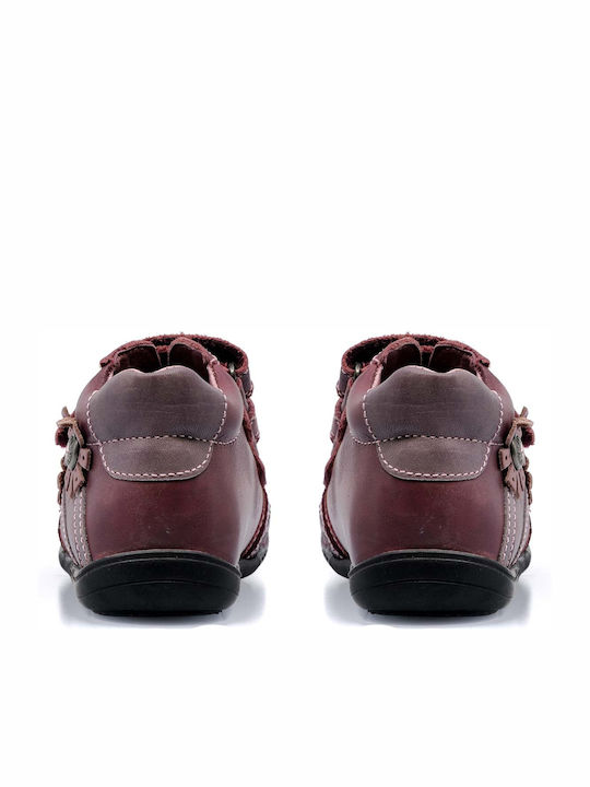 Papistas Kids Leather Kids Boots with Velcro Burgundy