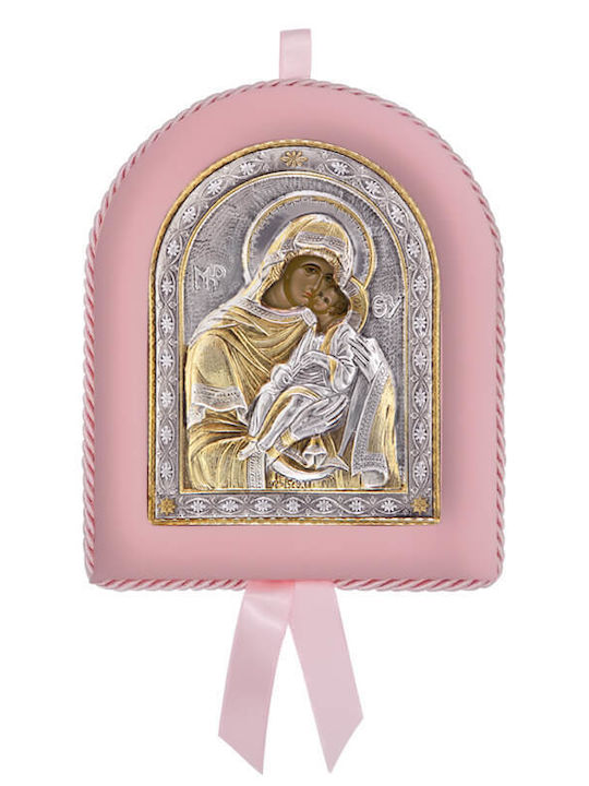 Silver Image Newborn Girl Virgin Mary Sweet Kiss 17x14cm Local Gold Plating