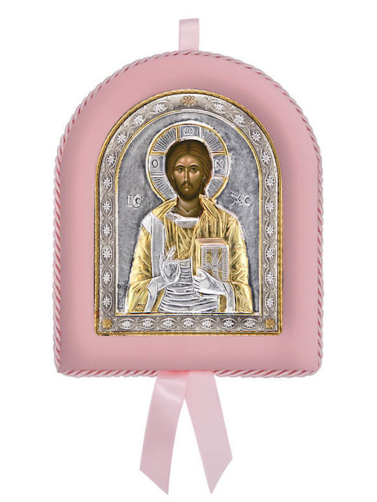 Silver Saint Icon Newborn Girl Christ Pantokrator 17x14cm Local Gold Plating