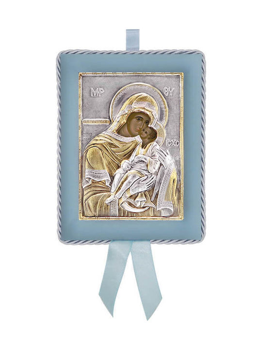 Silver Image Newborn Boy Virgin Mary Glykofilousa 14.5x11.5cm Local Gold Platings