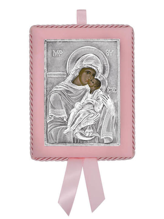Silver Image Newborn Girl Virgin Mary Glykofilousa 14.5x11.5cm