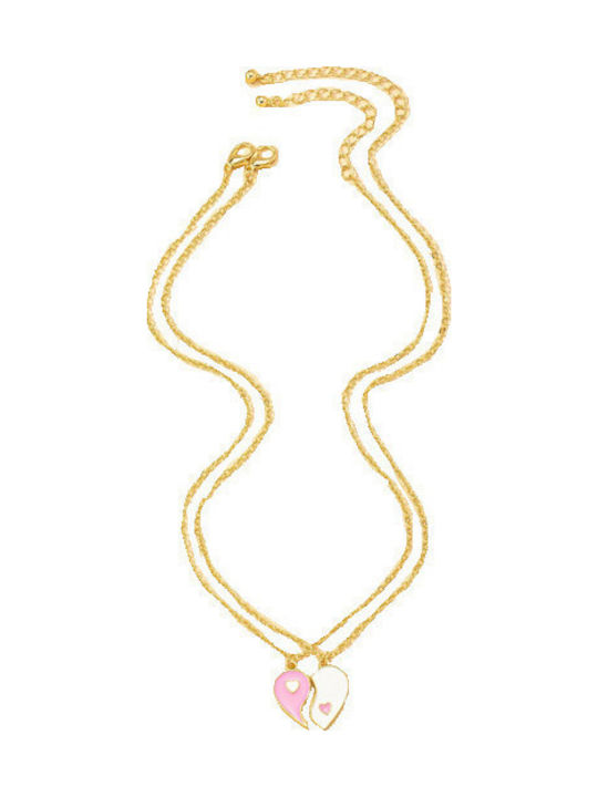 Handmade Friendship Necklace Set of 2 Gold-Tone Metal Heart Pink-White Best Friends Best Friends Girls Tatu Moyo