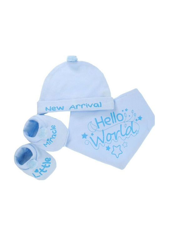 Soft Touch Kids Beanie Set with Socks & Bib Fabric Light Blue 3pcs