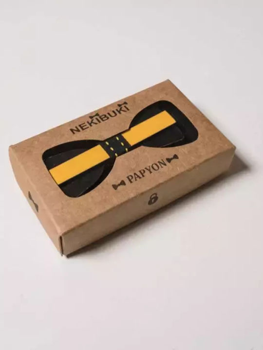 Kids' Wooden Bow Tie For Boys Straight Line Yellow