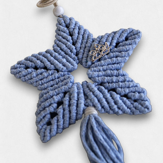 Artifact Μακραμέ "baby Blue Star" Κορδόνι Σιέλ Λευκό Μεταλλικό Γούρι