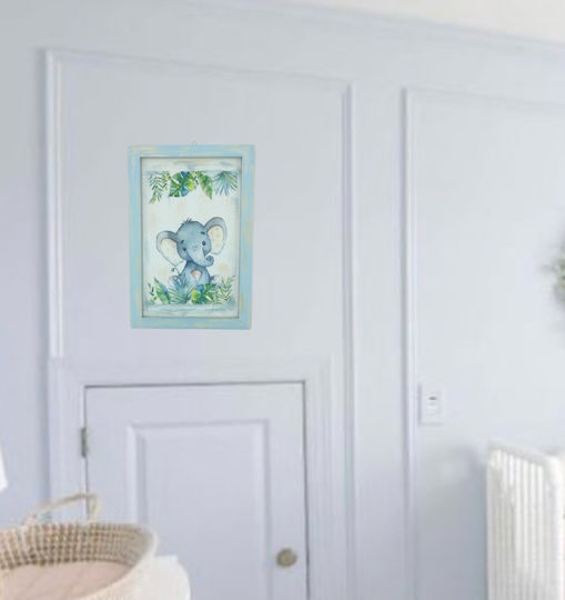 Handmade Wooden Framed Elephant Kids Wall Art