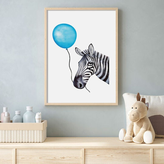 Zebra Blue Balloon Paper 15x20cm Kids Posters