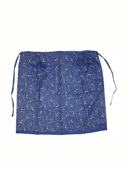 Classic Waist Apron Poplin Cotton Two Pockets Blue Pattern