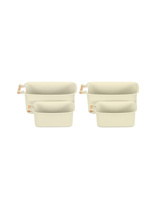 Navaris Set 4 Cutii De Prânz Din Plastic Cu Mâner Din Lemn Crem 56126.02