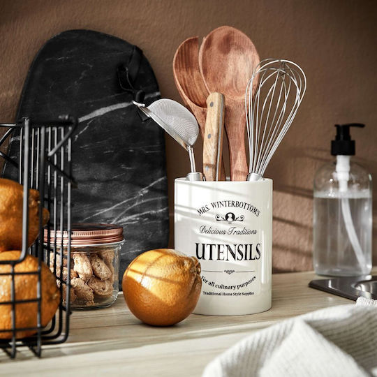 Mrs Winterbottom's Cream Ceramic Kitchen Utensil Holder Height 13.5 Cm Diameter 10 Cm