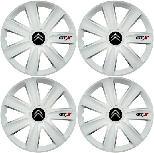 Set Capace De Roți Auto Compatibile Citroen 4 Bucăți 15 Alb
