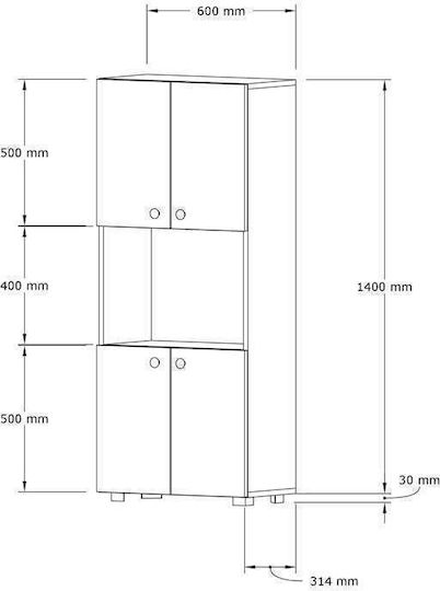 Guzel Floor Cabinet White Shade 60x31.4x140pcs