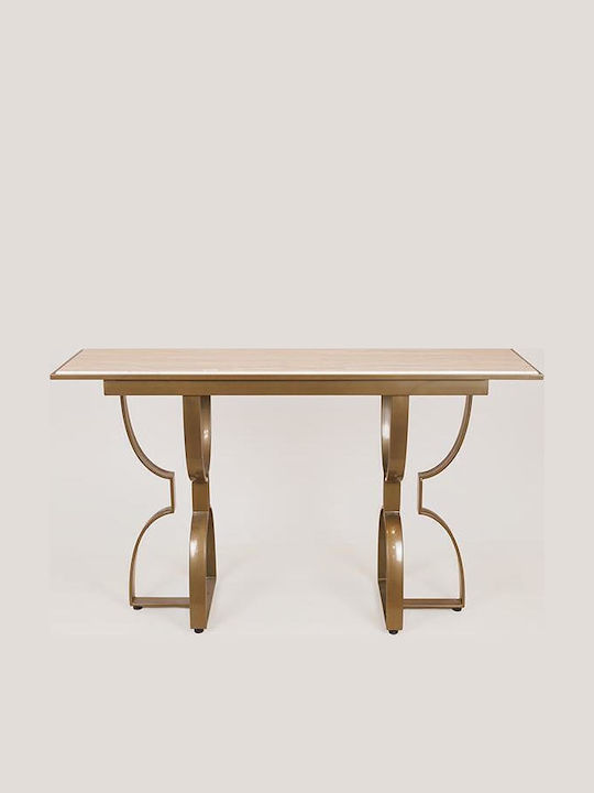 Dining Room Table Wooden with Metal Frame Gold-White 140x40x80cm