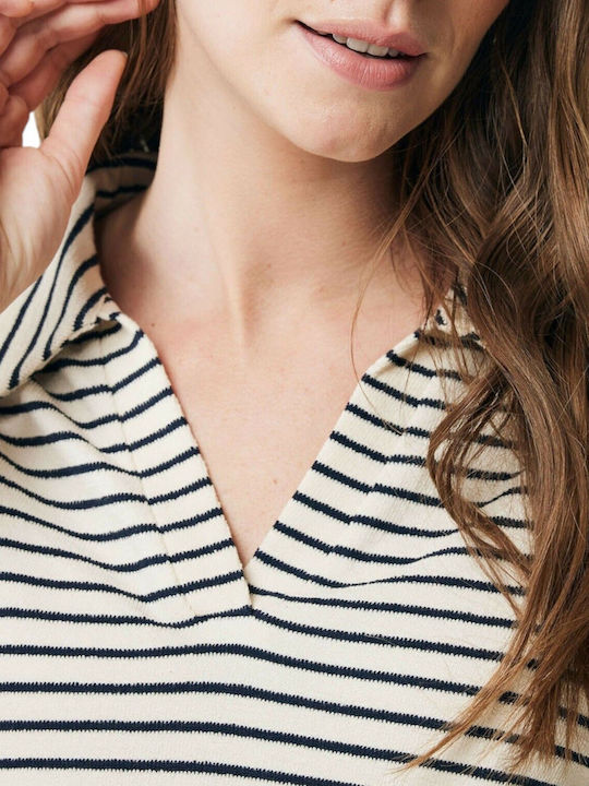 Women's Polo Blouse Long Sleeve Off White