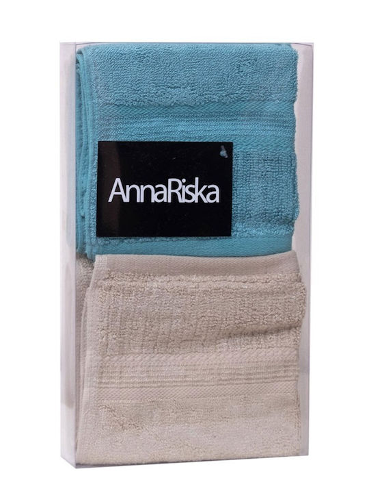 Anna Riska Hand Towel 30x50cm Beige Aqua Blue 3 Pieces Weight 600gsm