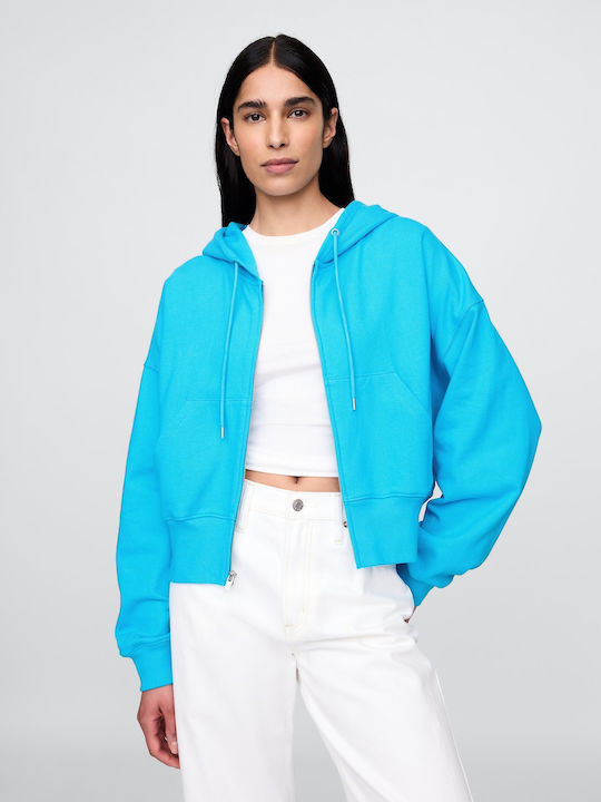 Long Women's Sweatshirt Jacket Hooded Bright Blue