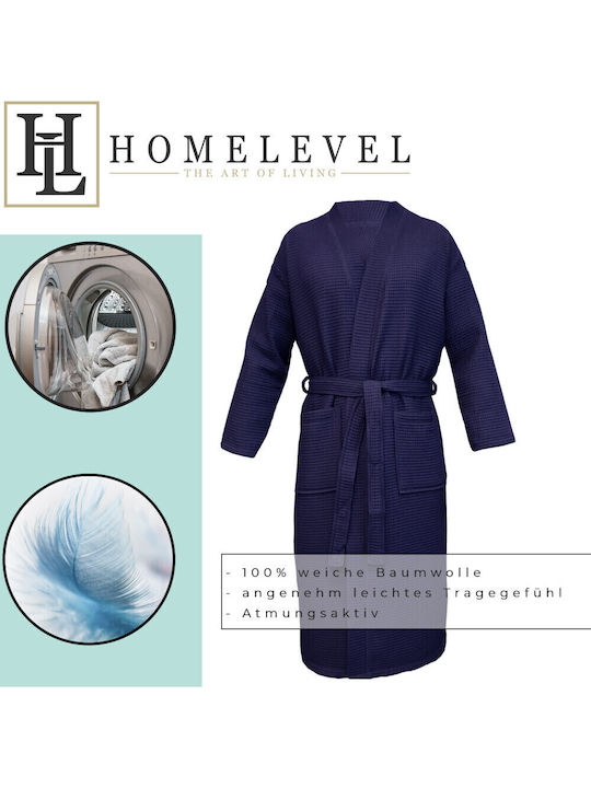 Homelevel Bathrobe with Collar Blue