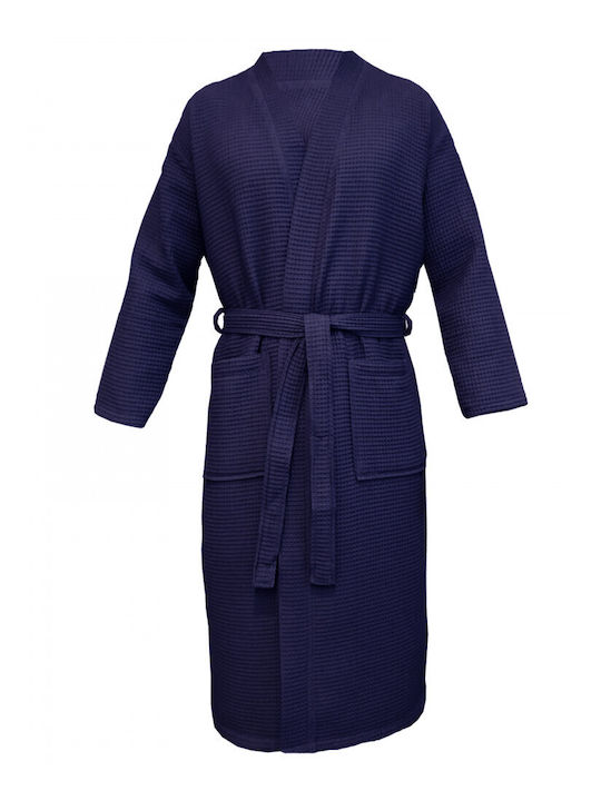 Homelevel Bathrobe with Collar Blue