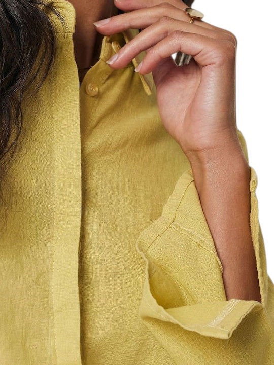 Women's Linen Short Sleeve Shirt Mid Yellow