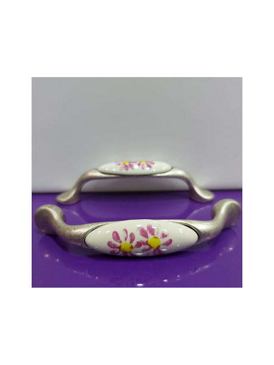 Porcelain Italian Furniture Handle Premiere 1413-arg Size 9.6cm Antique Silver Porcelain