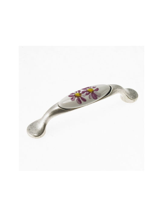 Porcelain Italian Furniture Handle Premiere 1413-arg Size 9.6cm Antique Silver Porcelain