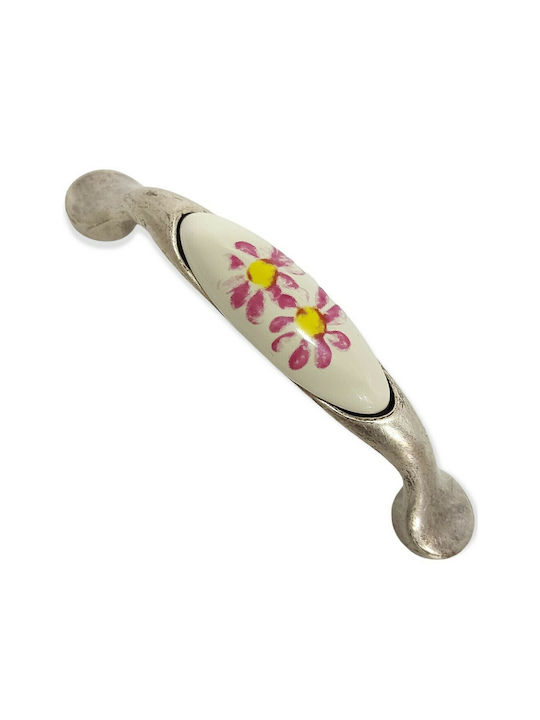 Porcelain Italian Furniture Handle Premiere 1413-arg Size 9.6cm Antique Silver Porcelain