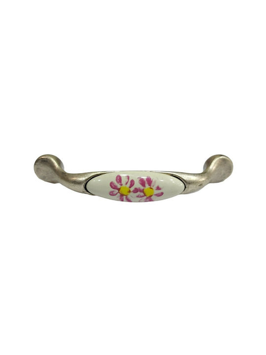 Porcelain Italian Furniture Handle Premiere 1413-arg Size 9.6cm Antique Silver Porcelain