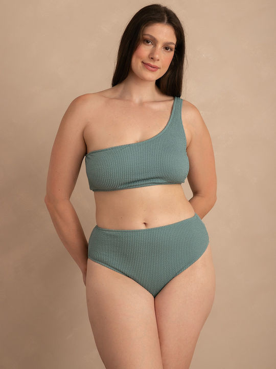 Ein-Schulter-Crinkle-Bikini-Set in Türkis