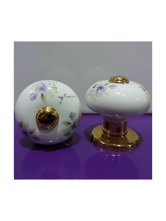 Italian Porcelain Front Door Knob Mandelli 10553-oro1 24k Gold Plated Dimensions 67 × 67 × 72 Mm