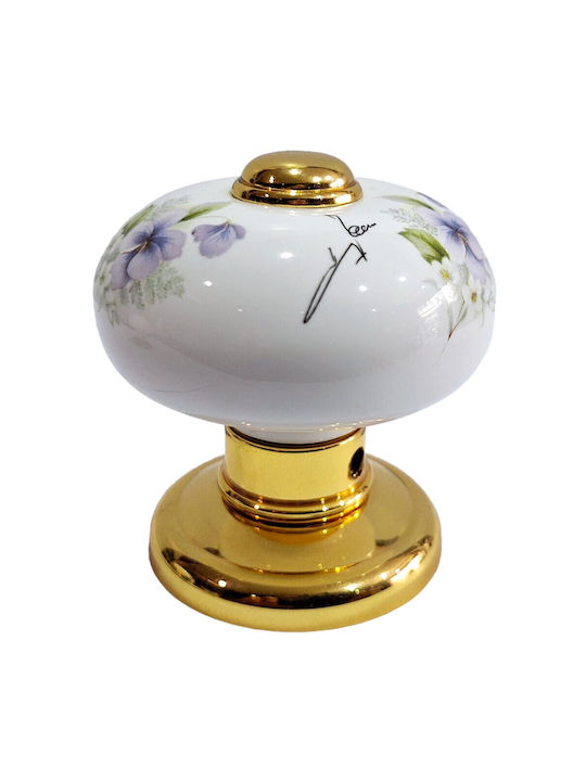 Italian Porcelain Front Door Knob Mandelli 10553-oro1 24k Gold Plated Dimensions 67 × 67 × 72 Mm
