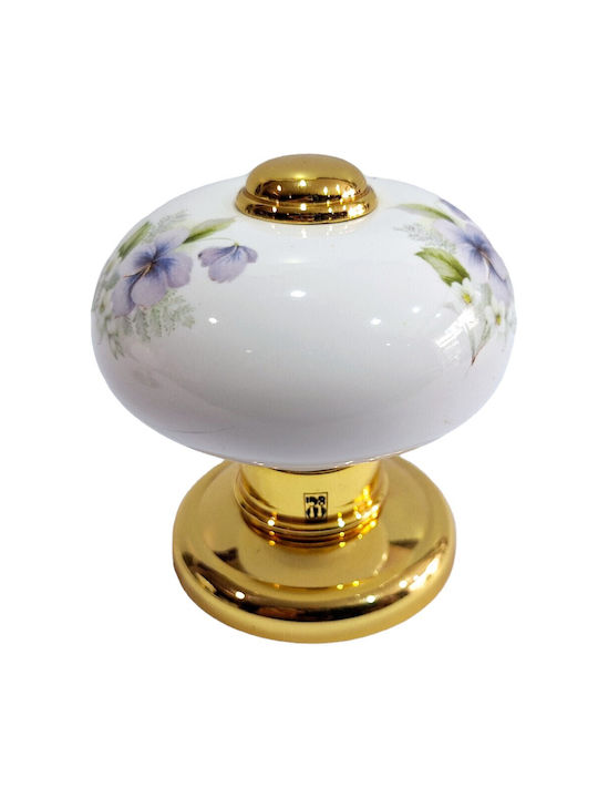 Italian Porcelain Front Door Knob Mandelli 10553-oro1 24k Gold Plated Dimensions 67 × 67 × 72 Mm