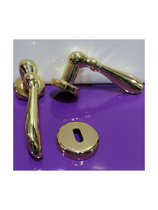 Italian Pair Door Lever Ghidini 10442-aim1 24k Gold Plated Dimensions 138×17×60 Mm