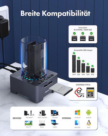 Graugear Docking Station for 2 Hard Drives SATA M.2 (2280)" with Connection USB-C (G-M2DK-CR-10G)