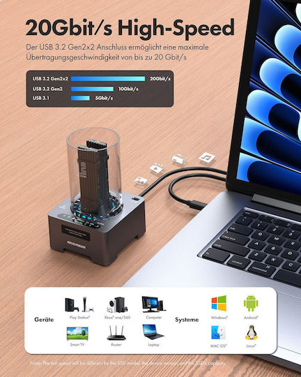 Graugear Docking Station for 2 Hard Drives PCIe M.2 (2230)" / M.2 (2242)" / M.2 (2260)" / M.2 (2280)" with Connection USB-C (G-M2DK-CL-20G)