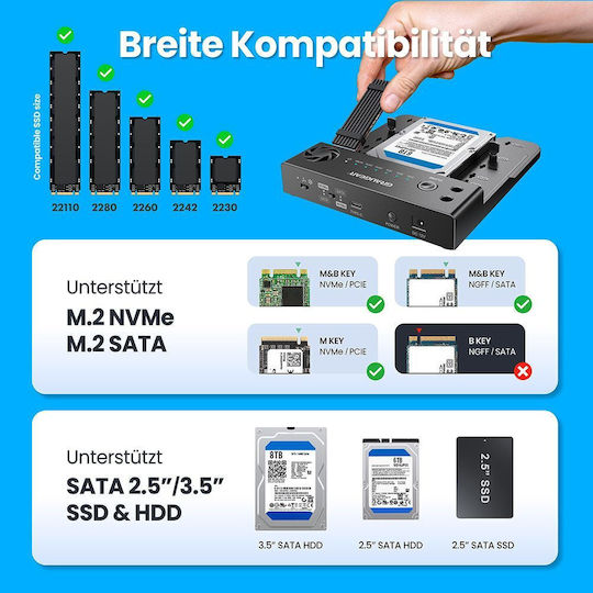 Graugear Докинг станция за 2 Хард Диска SATA 2.5" / 3.5" с връзка USB 3.2