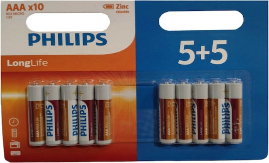 Philips LongLife Μπαταρία Zinc AAA 1.5V 10τμχ